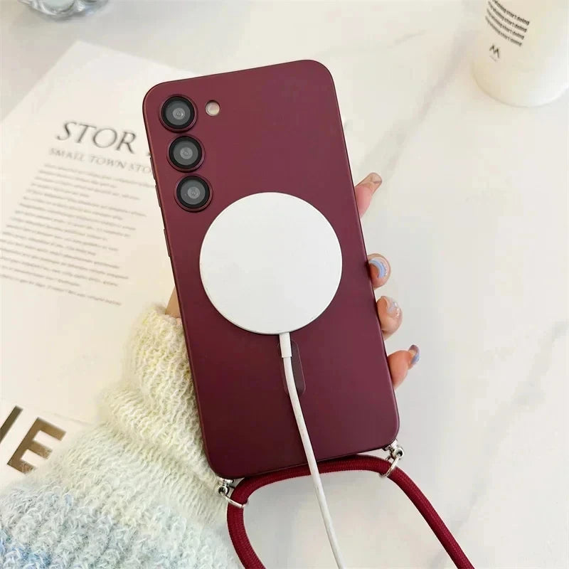 Crossbody Lanyard Magnetic Case For Samsung Galaxy S26 S25 Edge S24 S23 S22 Plus Ultra S21 FE For Magsafe Silicone Soft Cover