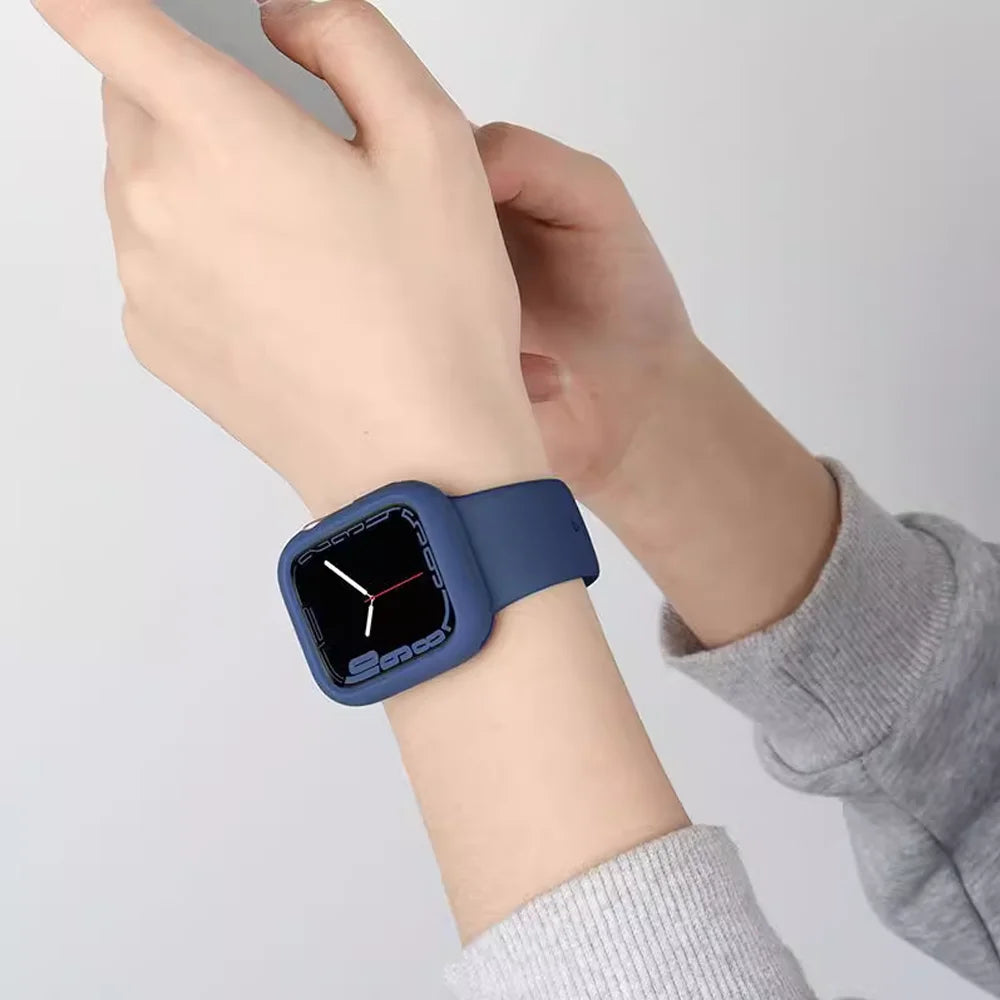 Soft Silicone Case for Apple Watch Band 46mm 45 44 42mm 41 40mm Accessories Protectector iWatch Series SE 12 11 10 9 8 7 6 Cover