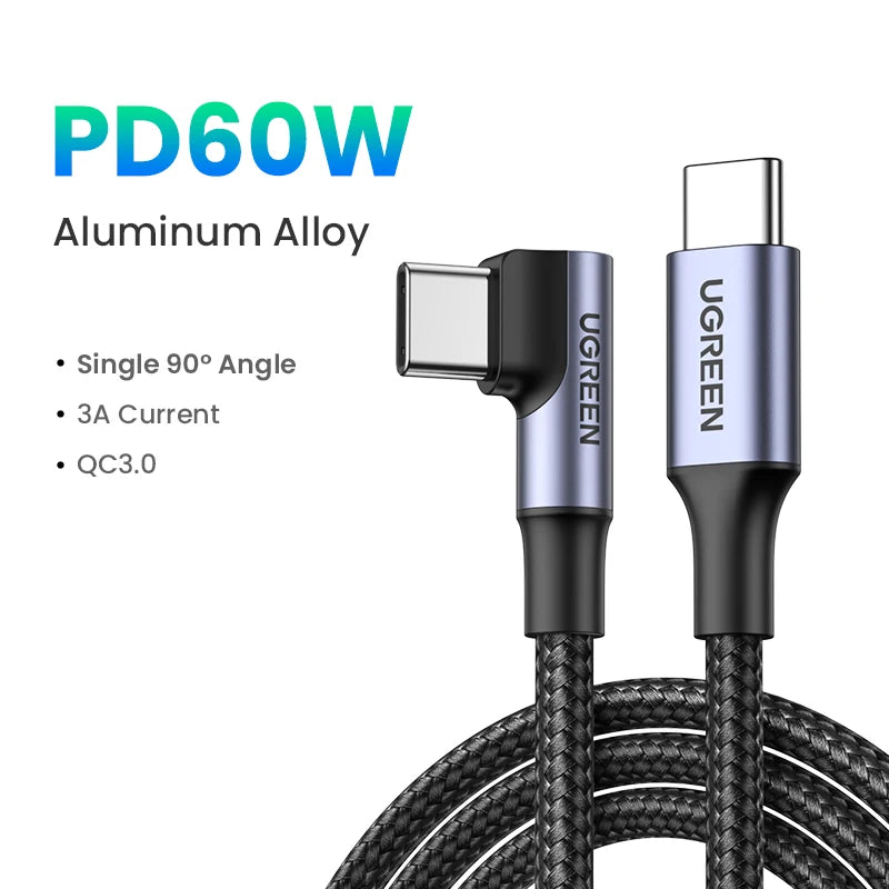UGREEN 90 Degree PD100W 60W USB C to USB C Charging Cable for iPhone 17 Samsung MacBook iPad Quick Charge 4.0 Fast Charging Cord