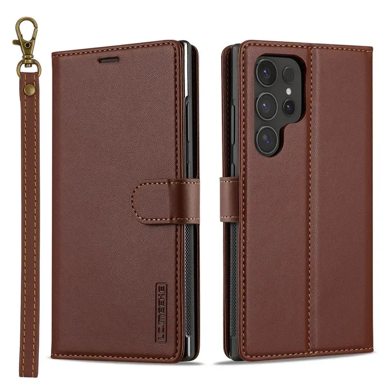 Leather Case for Samsung Galaxy S26 S25 Edge S24 Ultra S23 S22 Plus S21 FE A17 A16 A36 A56 A15 A35 A55 Magnetic Flip Wallet