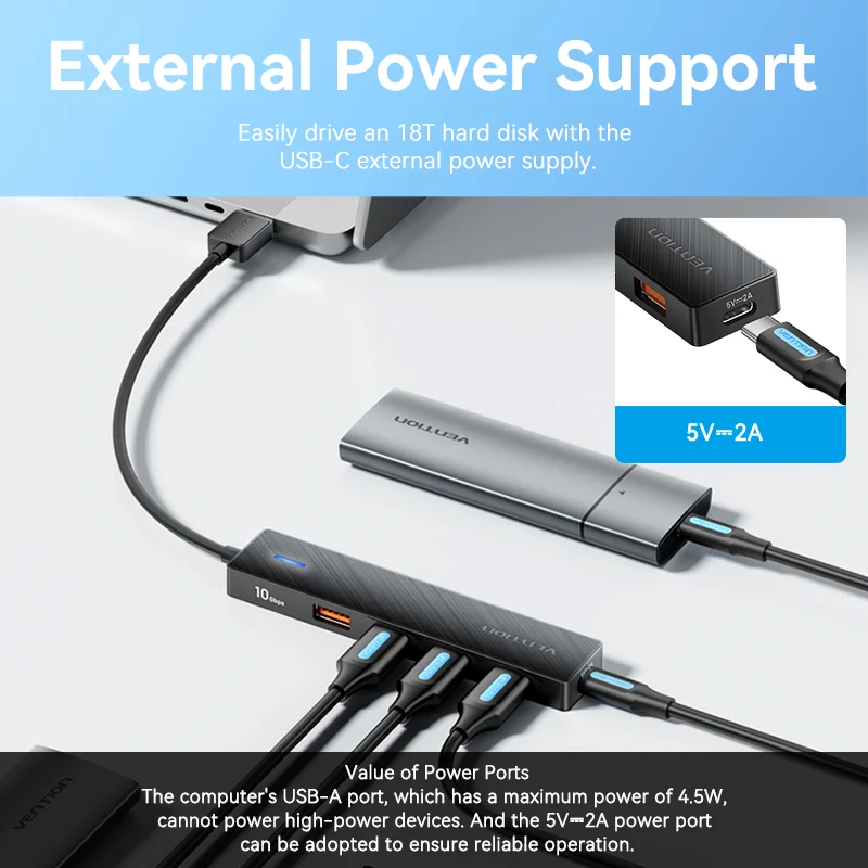 Vention 5 in 1 USB 3.2 HUB 10Gbps Splitter Expansion USB A Type C HUB Multiport Adapter for MacBook iPad Xiaomi Samsung Laptop