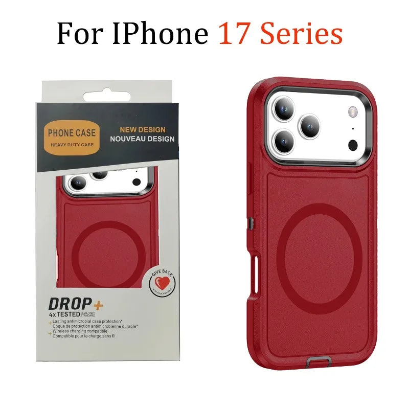 3in1 Heavy Military Otter Armor Box Shockproof Phone Case for iPhone 17 Air 16 15 14 Pro Max For Magsafe Wireless Charging Cover