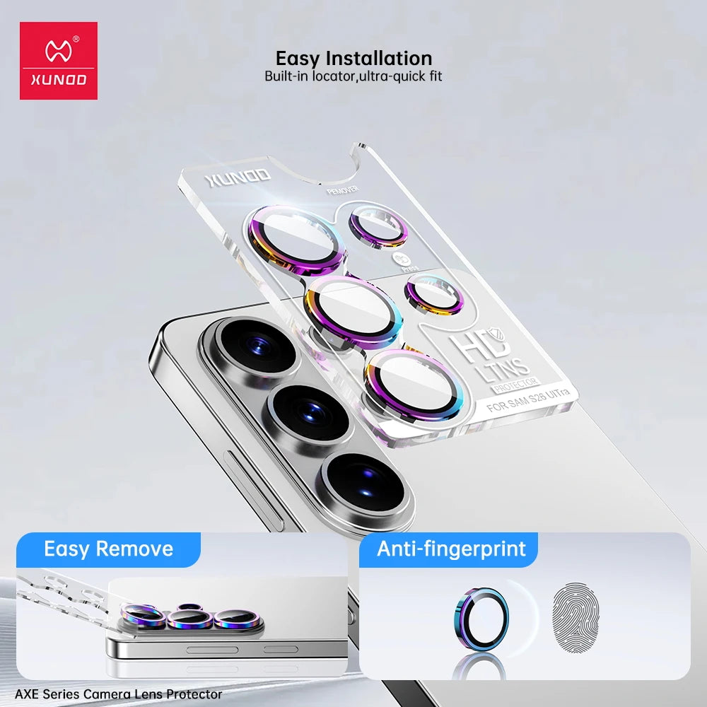 XUNDD Camera Lens Glass Protector For Samsung Galaxy S26 Ultra 9H Tempered Glass Colorful Metal Bezel, Easy Installation