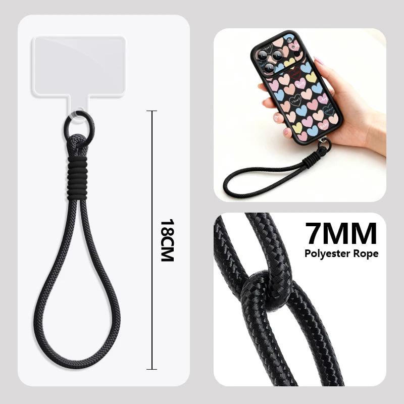 Colorful Heart Printed With Strap Phone Case For iPhone 17 Pro Max 17e 16e 16 15 14 Pro Max 13 12 Pro Shockproof Soft TPU Cover