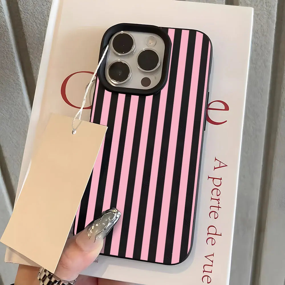 Colorful Stripe Pattern Lychee Soft Phone Case For iPhone 17 16 15 14 13 12 11 Pro Max 15 Plus 17 Air X Xs XR Silicone Cover