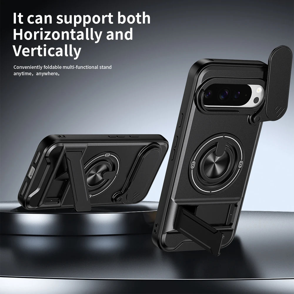 KEYSION Magnetic Phone Case for Google Pixel 9 10 Pro XL 8 7 Pro Slide Camera Protection Upright Stand 360°Ring Shockproof Cover