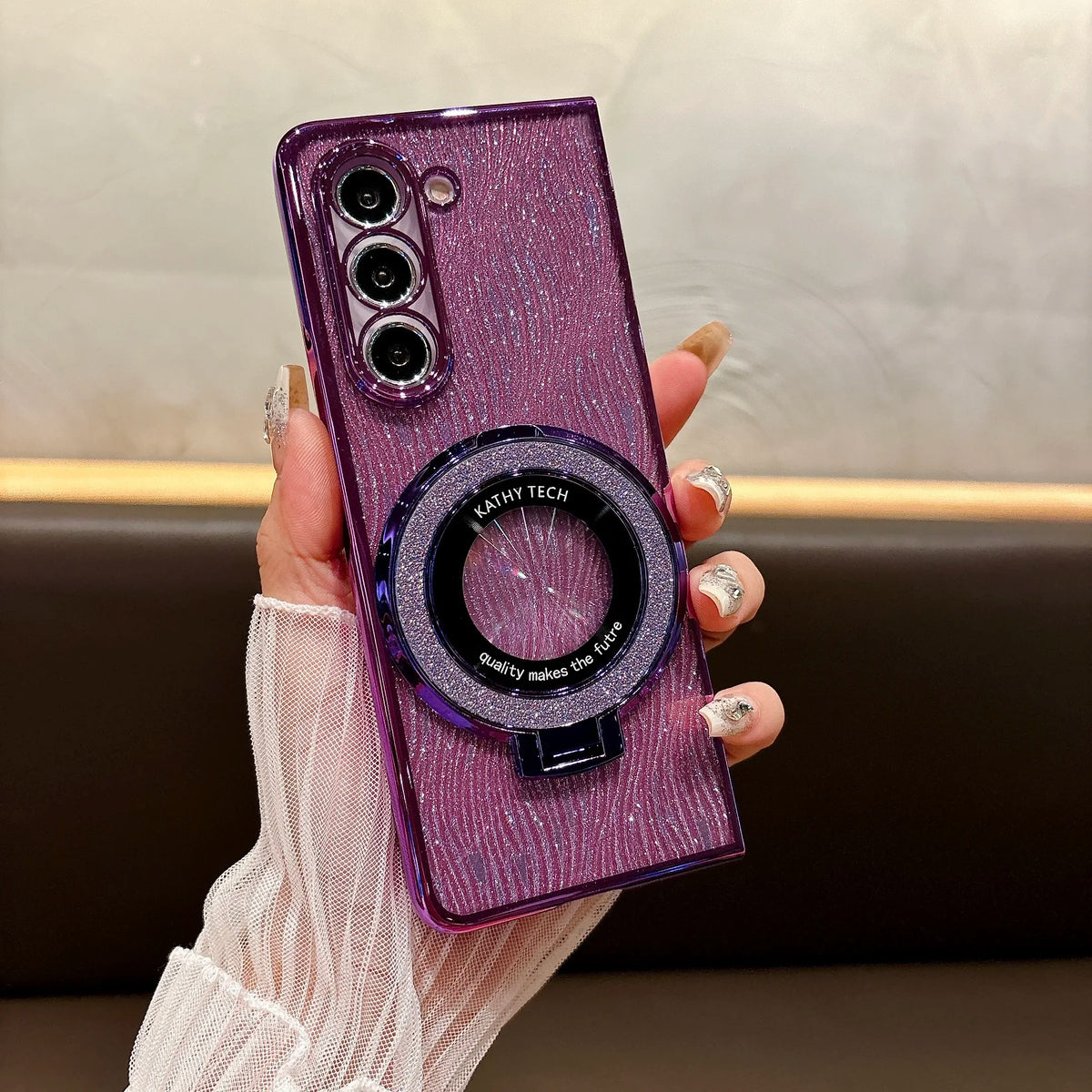 Ring Electroplate Sparkling Phone Case for Samsung Galaxy Z Fold 7 6 5 4 3 Fold6 Fold5 Fold4 Fold7 Magnetic Shockproof Cover
