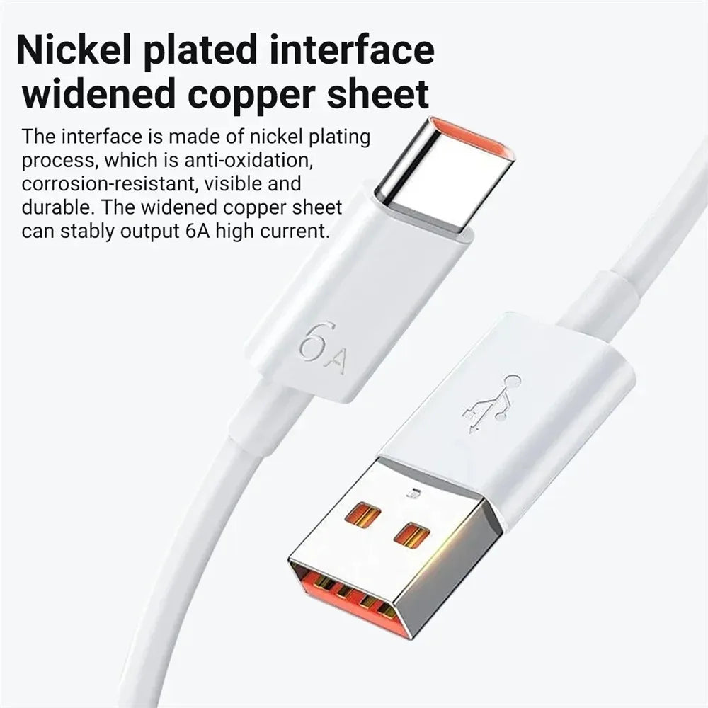 66W Super Fast USB Charger For Huawei Mate 40 50 P50 P60 Nova 10 Honor 90 100 X8b Magic 5 Lite 6 Pro Type C Charging 6A Cable 1m