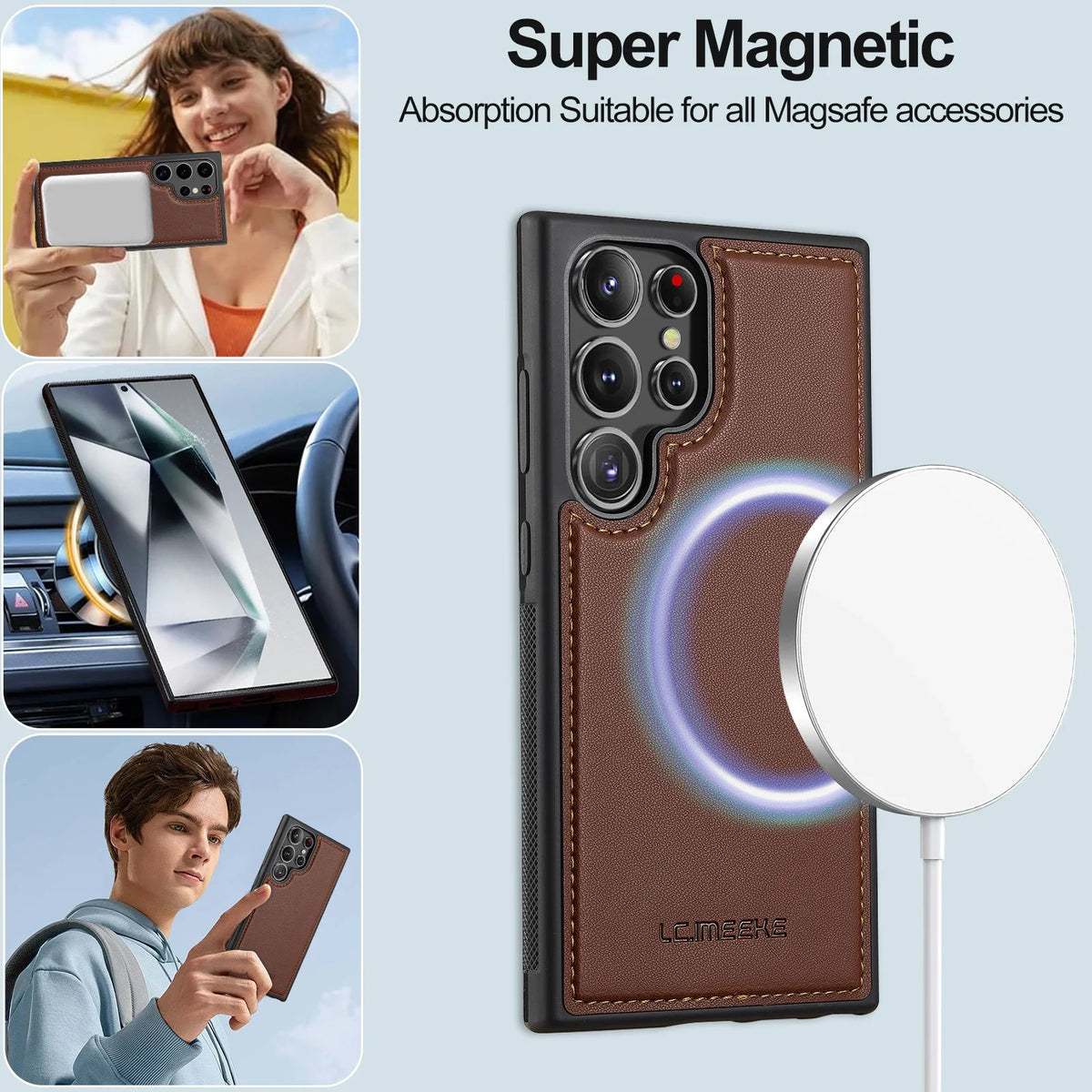 Leather Case for Samsung Galaxy S26 S25 Edge S24 Ultra S23 S22 Plus S21 FE A17 A16 A36 A56 A15 A35 A55 Magnetic Flip Wallet