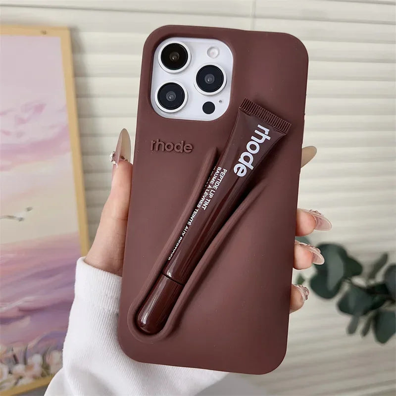 Makeup Brand Lemontini Dopamine Lip Gloss Case for iPhone 15 16 17 ProMax 12 13 14 Air Pro Max Plus Lipstick Holder Phone Cover