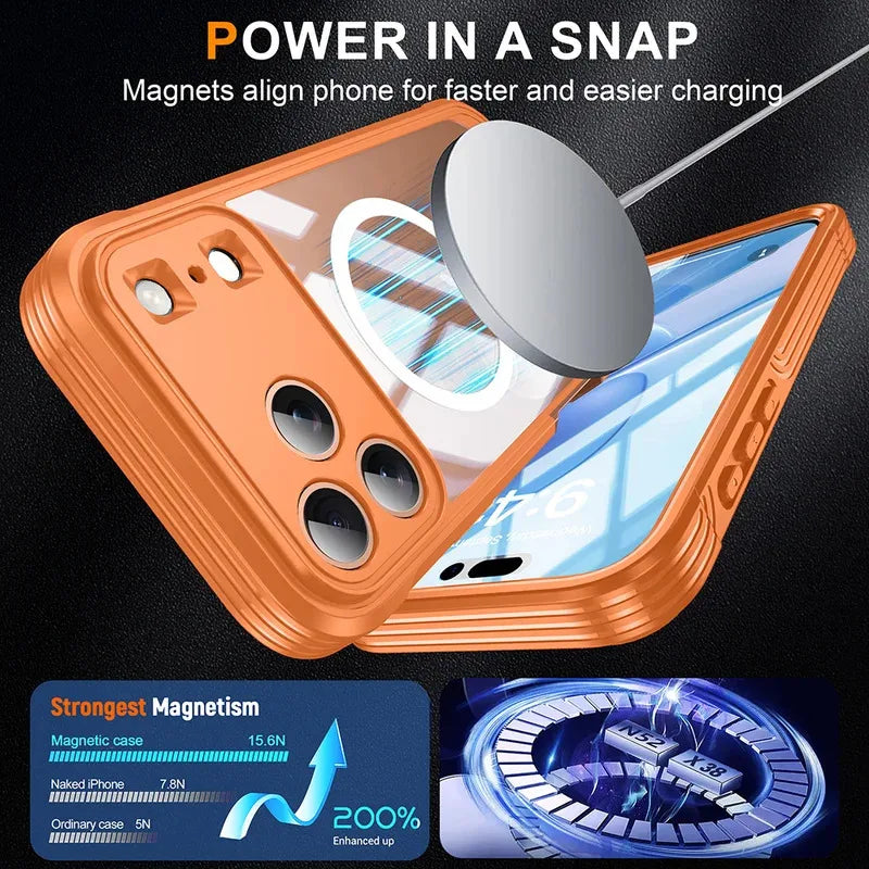 For MagSafe Wireless Charging 360° Fully Protected Double-sided Transparent Magnetic Case For iPhone 17 Pro Max&Air Back Cover
