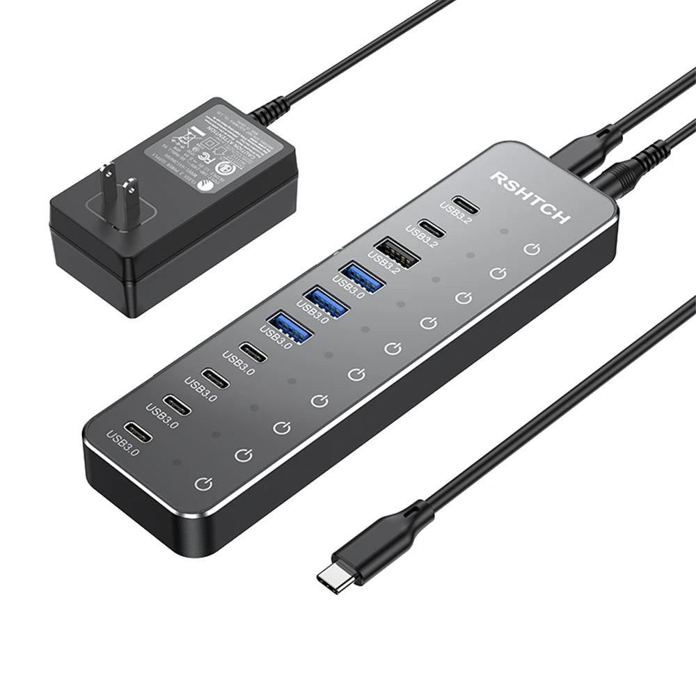 RSHTECH 10 in 1 USB C Hub 10Gbps USB-C with Individual Touch Switches Multiport Splitter Docking Station for MacBook Laptops PC