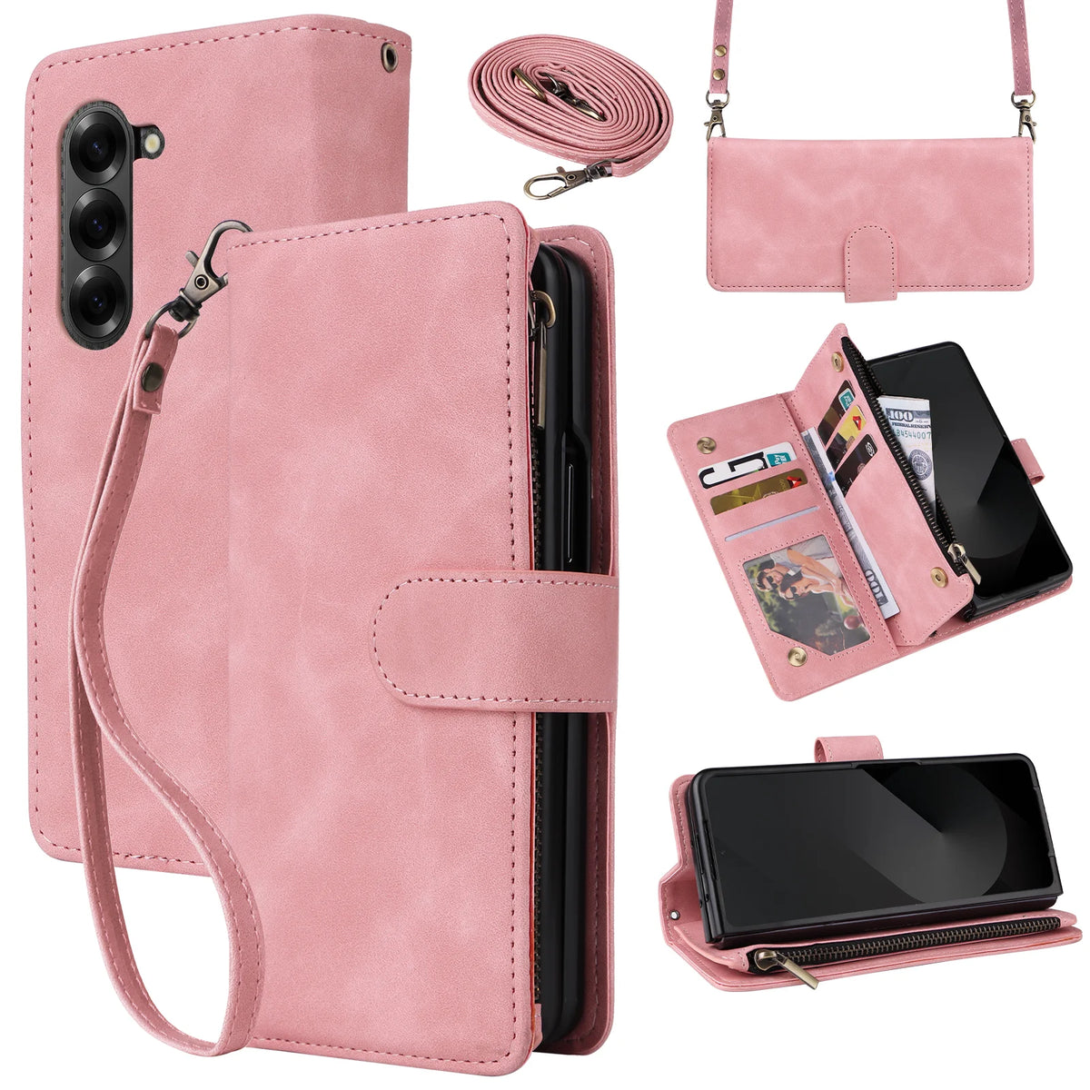 Premium Leather Business Phone Case For Samsung Galaxy Z Fold 8 Zipper Wallet Card Slots Magnetic Flip Cover For Fold 7 6 5 4 3