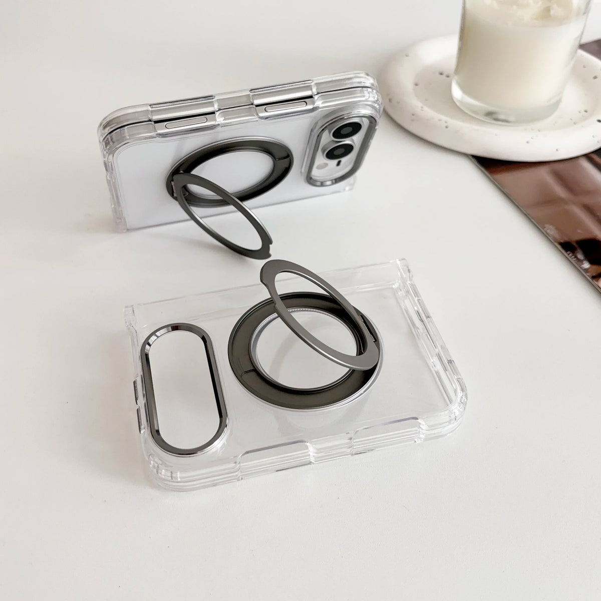 Luxury Kickstand Bracket Magnetic Phone Case For iPhone Duo 18 Fold for Magsafe 360 Rotating Metal Ring Holder Stand Cover