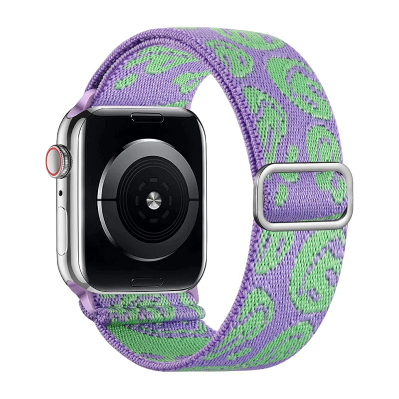 Soft Breathable Stretchy Nylon Solo Loop Band with Love/Flower Pattern - Elastic Braided, Compatible For Apple Watch 38mm-49mm