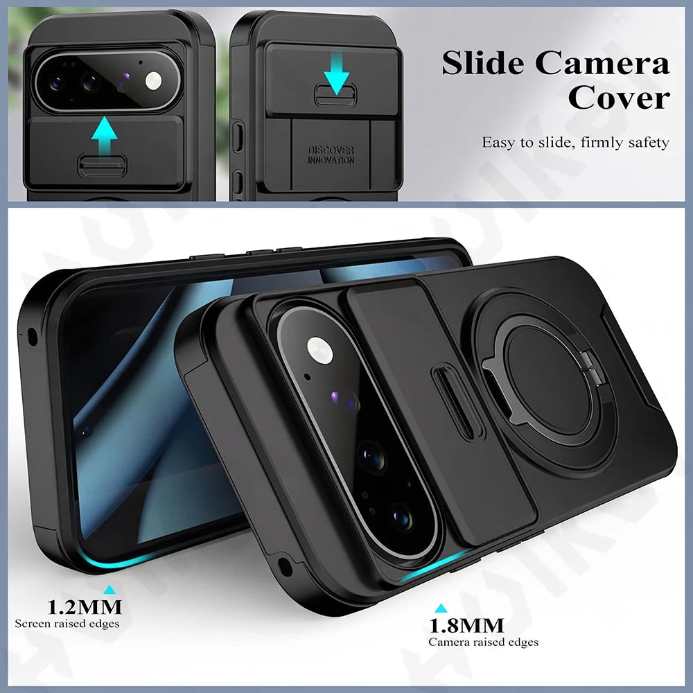 Case for Google Pixel 11 10 9 Pro XL PC Hrad Matte Black Case with Slide Camera Protection Protective Case Anti-Shock Cover