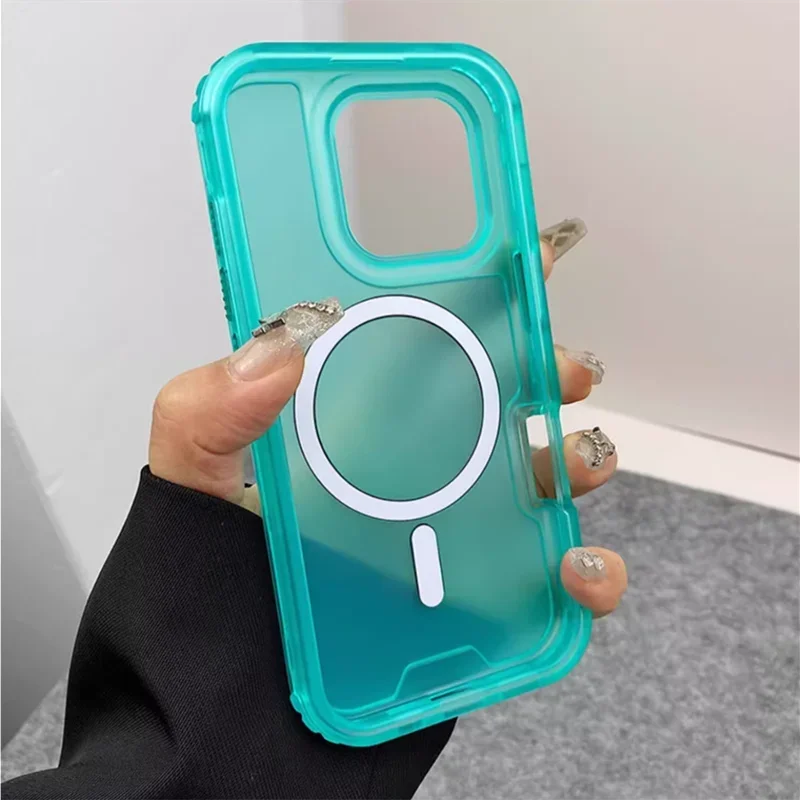 Trendy 3IN1 Magnetic Shockproof Case for IPhone 17 16 15 14 13 12 Pro Max Frosted Slim Clear Translucent Wireless Charging Cover