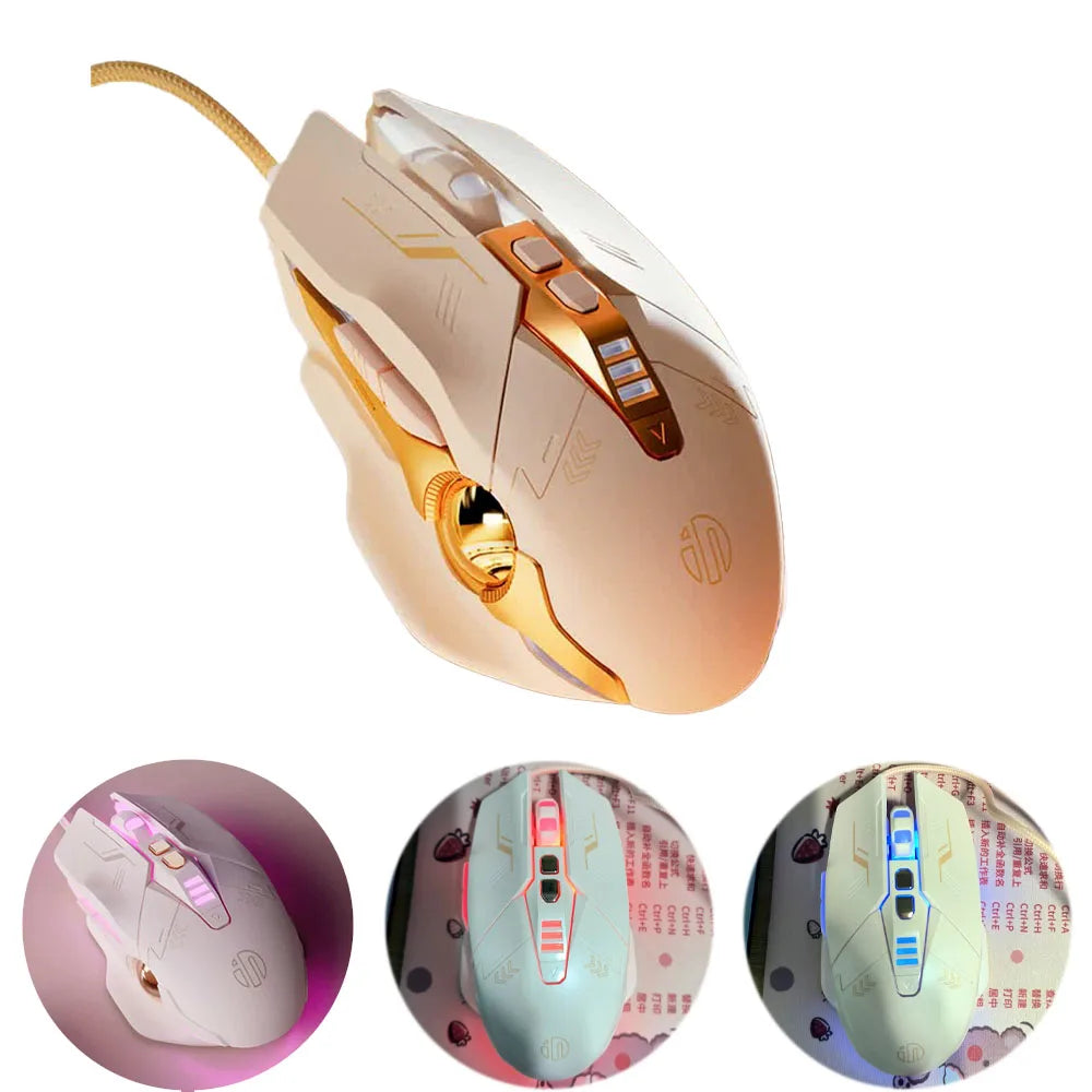 Wired Gaming Mouse Silent RGB Backlit Pink Mice USB Optical Girl Gamer Mouse For Laptop PC Desktop Computer Office Gift