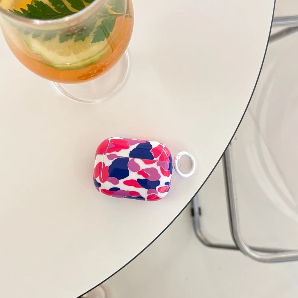 Personality Stylish Color Collision Camouflage Pattern With Hook Earphone Case Cover for AirPods 1 or 2 3 4 5 Pro 2 Pro 3
