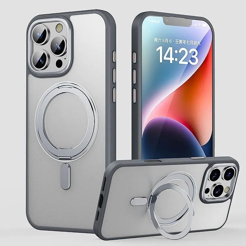 Transparent Phone Case for iPhone 17 Pro Max 16 Plus 15 14 With Magnetic MagSafe Rotating Bracket Shock Proof Protective Cover