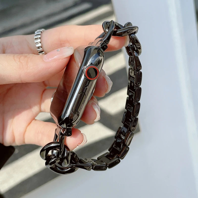 Luxury Metal Chain Strap for Apple Watch Band 45mm 44 49 38 40 41 42mm Stainless Steel Women Bracelet for iWatch 9 8 7 SE 6 5 4