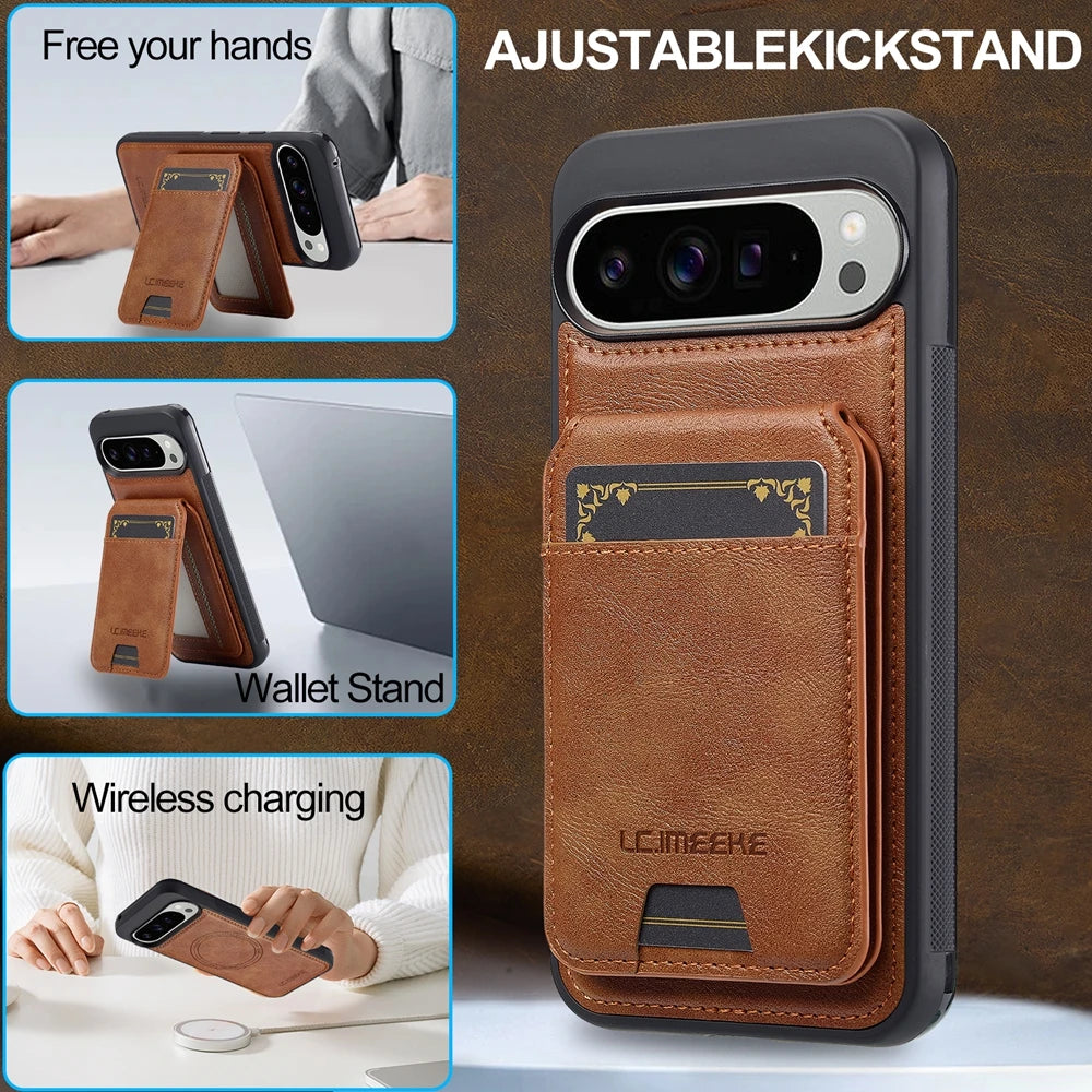 2 in 1 Leather Case for Google Pixel 10 10Pro 10A 9 9Pro 9A 8 8Pro 8A 7 7A Pro XL ProXL Cards Bag Wireless Charging Phone Cover