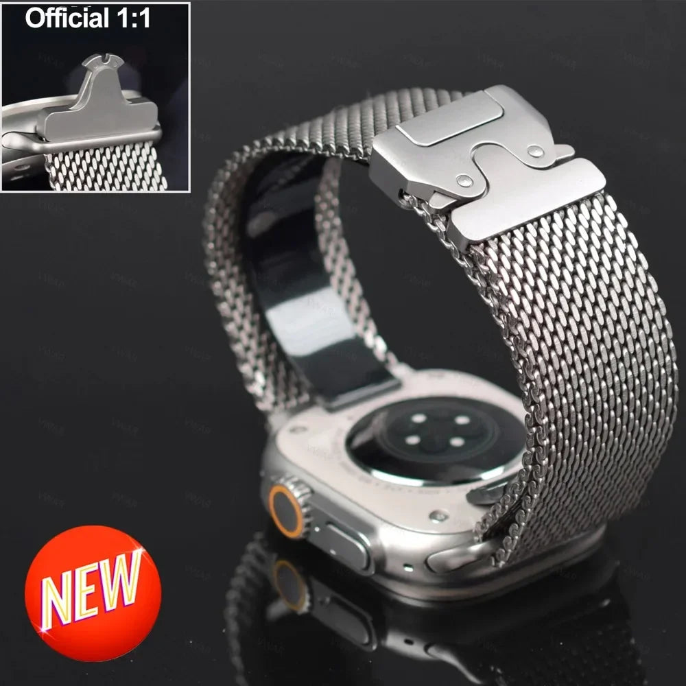 Official Titanium Milanese Loop Band for Apple Watch Bands Ultra 2/Ultra 49mm 46mm 45mm 44mm 42mm Parachute-style Strap Bracelet