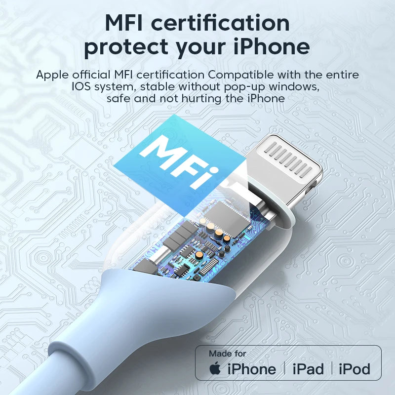 KUULAA USB C Cable PD30W MFi Certified For iPhone 14 13 12 11 AirPods iPad Fast Charging USB C to Lightning Cable Silicone USB