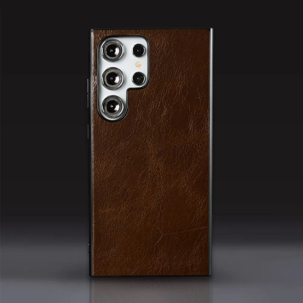 Retro Genuine Leather Phone Case for Samsung Galaxy S26 Ultra S23 Plus S24Ultra S23Ultra S22Ultra S21FE Luxury Back Cover Cases