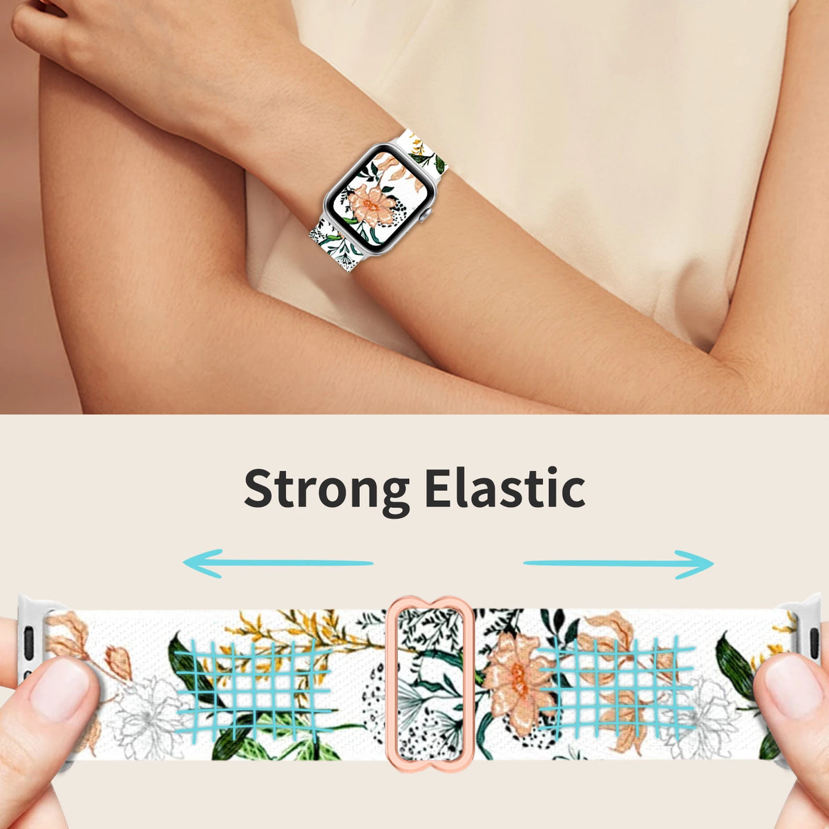 3Pcs Cute Flower Pattern Nylon Stretchy Band Compatible with Apple Watch Bands 38mm 40mm 41mm 42mm 44mm 45mm 49mm