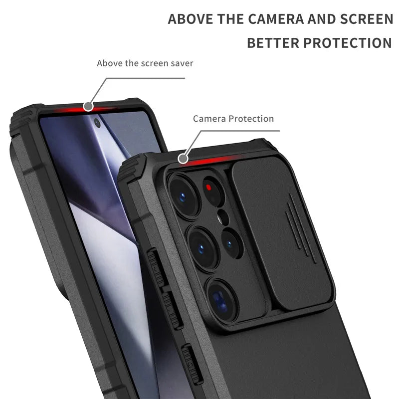 Shockproof Armor Funda For Samsung Galaxy S20 FE S21 S22 S23 S24 Plus Note 20 S25 Edge S26 Ultra 5G Slide Lens Protect Case