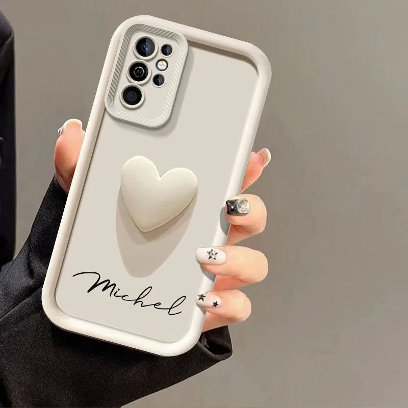 Customized Personalized Name 3D Love Heart Case For Samsung Galaxy S25 S24 S23 S22 S21 S20 Ultra Plus Luxury Cover S23 S21 FE