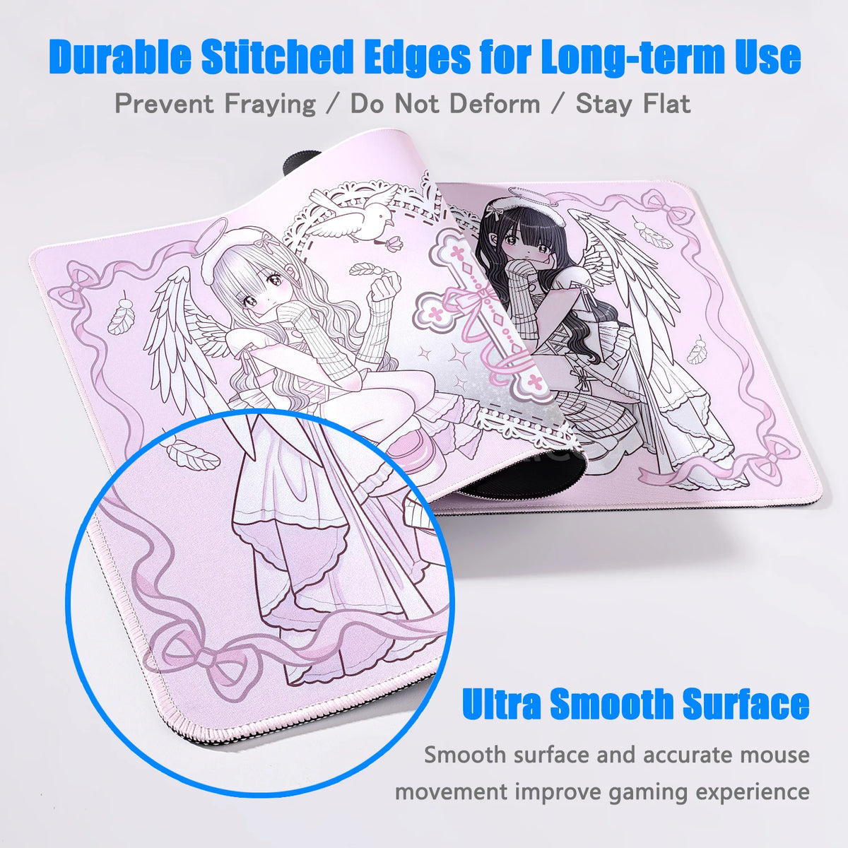 Anime Cute Angel Girls Mouse Pad Laptop Gaming Extended Desk Mat PC Kawaii Gamer Cabinet Mousepad XXL Keyboard Rug Pink Carpet