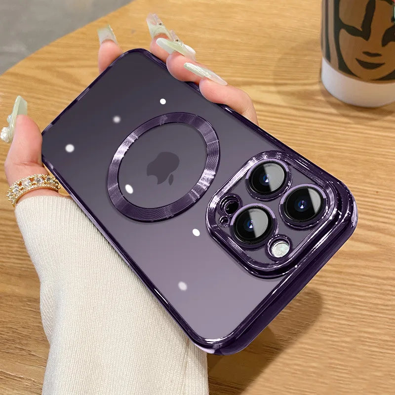 Magnetic Plating Case For iPhone 15 16 14 17 13 12 18 Pro Max Air Camera Lens Protector Glass For Magsafe Wireless Charger Cover