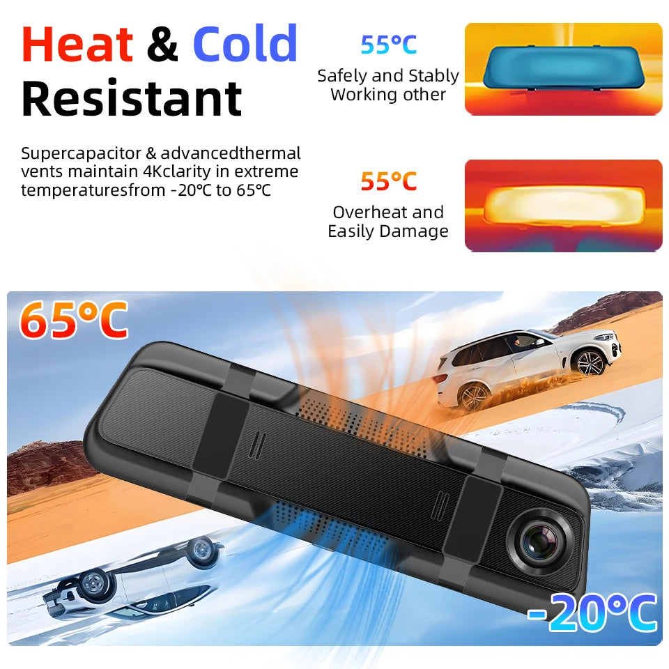 E-ACE 4K Dashcam 9.66'' Mirror Dash Car Camera 2.5K Rear Camera Support WIFI GPS ADAS Touch Screen Video Recorder Black Box 