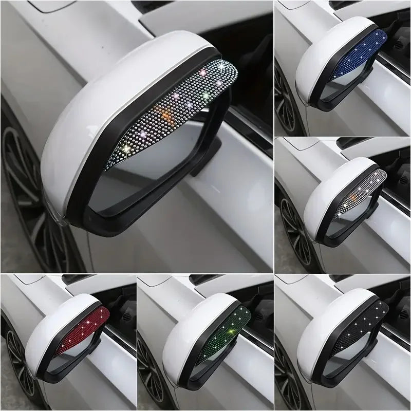 2pcs Glittering Rhinestone Car Rearview Mirror Rain Eyebrow Reversing Mirror Rainproof Artificial Diamond Rain Cover Anti
