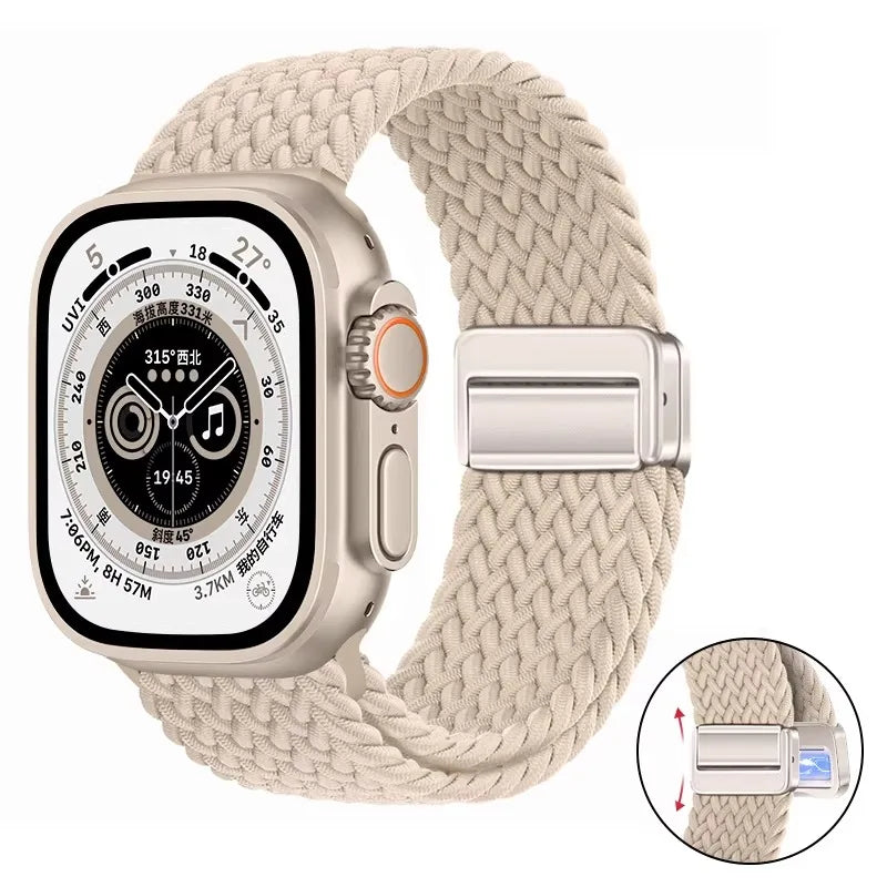 Nylon Braided Loop Band For Apple Watch Ultra 3 2 49mm 11 10 46mm 42mm 9 8 7 45/41mm Magnetic Strap iWatch 6 5 SE 44/40mm Correa