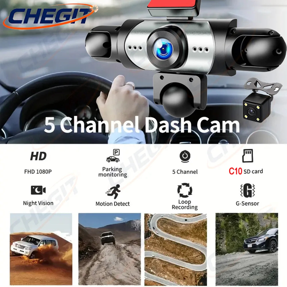 New 5Channel 360 Degree Car Dvr 1080P Video Recorder WiFi APP Dashcam 24h Parking Monitor Rear View Camera Car Recorder