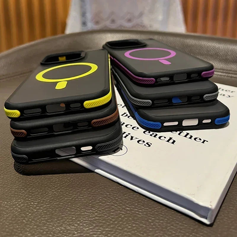 Luxury Colorblock Translucent Magnetic Phone Case for IPhone 17 16 15 14 Plus 13 Pro Max Shockproof Anti Slip Frosted Cell Cover