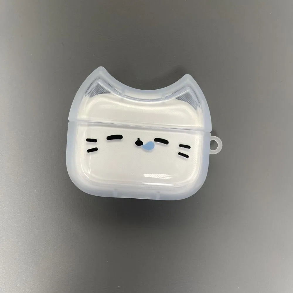 Cute Sleepy Cat Earphone Case Anti-Fall Earbuds Cover with Keyring Dustproof Shockproof Headphone Protective Case