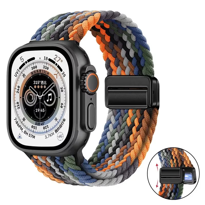Nylon Braided Loop Band For Apple Watch Ultra 3 2 49mm 11 10 46mm 42mm 9 8 7 45/41mm Magnetic Strap iWatch 6 5 SE 44/40mm Correa