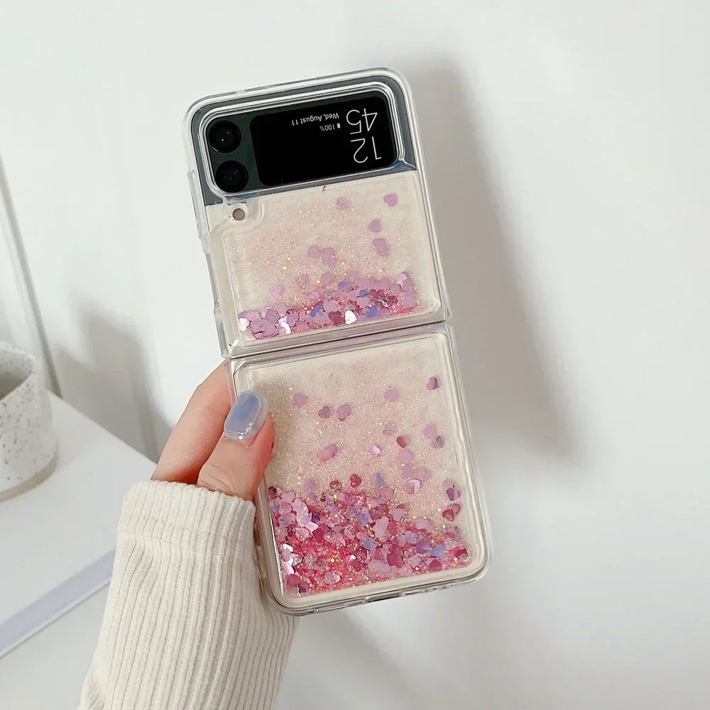 for Samsung Z Flip 8 Quicksand Love Heart Case For Samsung Galaxy Z Flip 7 6 5 4 3 Z flip 8 Glitter Fluorescence Luminous Cover