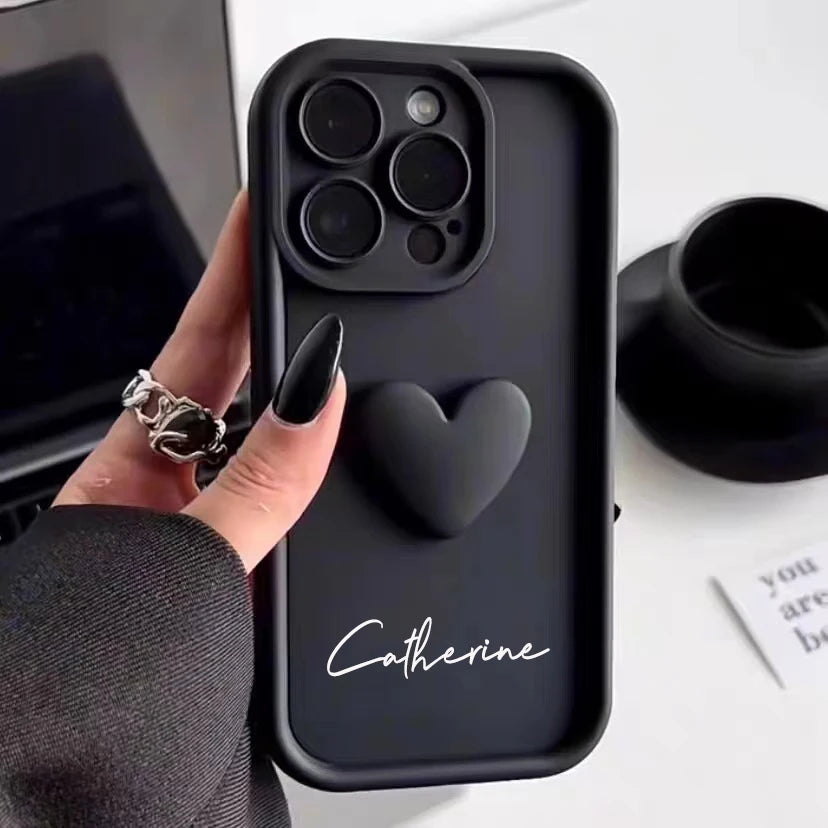 Cute INS Love Heart Personalized Name Case For iPhone18 17 16 15 14 13 12 11Pro Max 17 Air Luxury Soft Silicone Custom DIY Cover