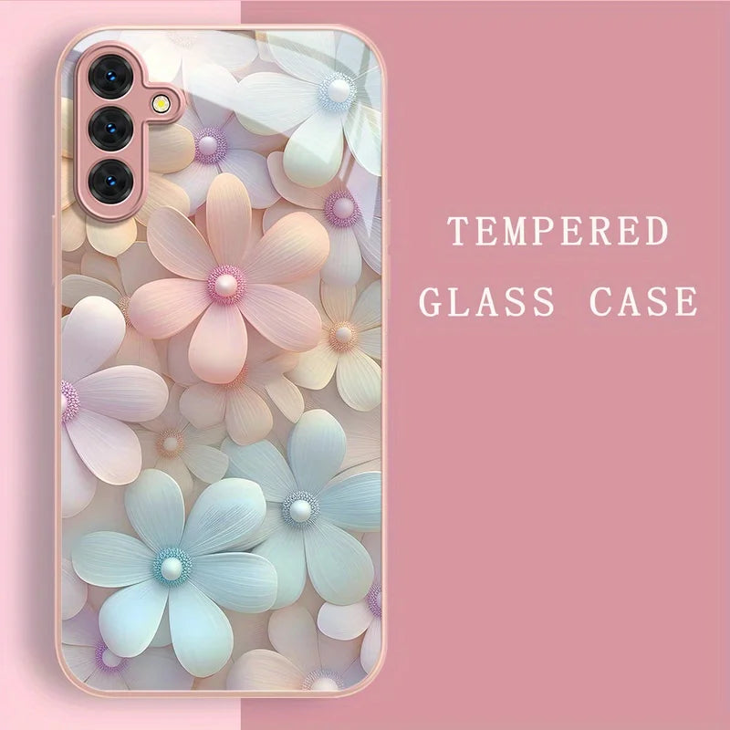Case For Samsung Galaxy S26 Ultra S 26 S24 S25 Ultra S20 FE S21 FE S22 S23 Plus Case Pink Plum Flowers Tempered Glass Back Cover
