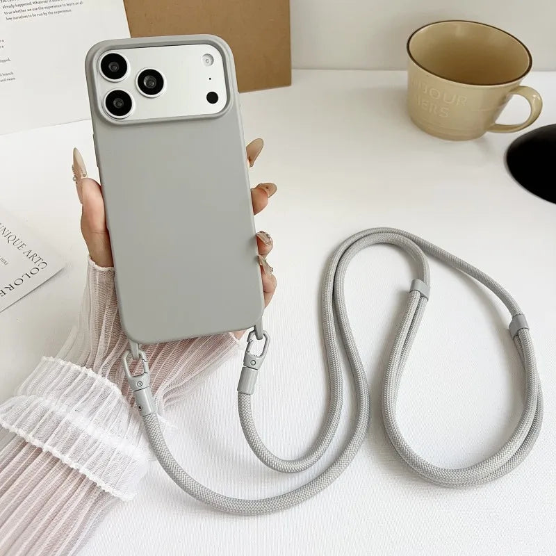 Lanyard Case For iPhone 17 Pro Max 14 12 11 13 15 16 Plus 17 Air Candy Shockproof Crossbody Neck Cord Strap Soft Official Cover