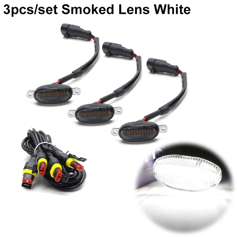 Universal Smoked Lens Amber / White LED Car Front Grille Clearance Marker Light Assemblies W/ Wiring Harness Kit For Truck SUV