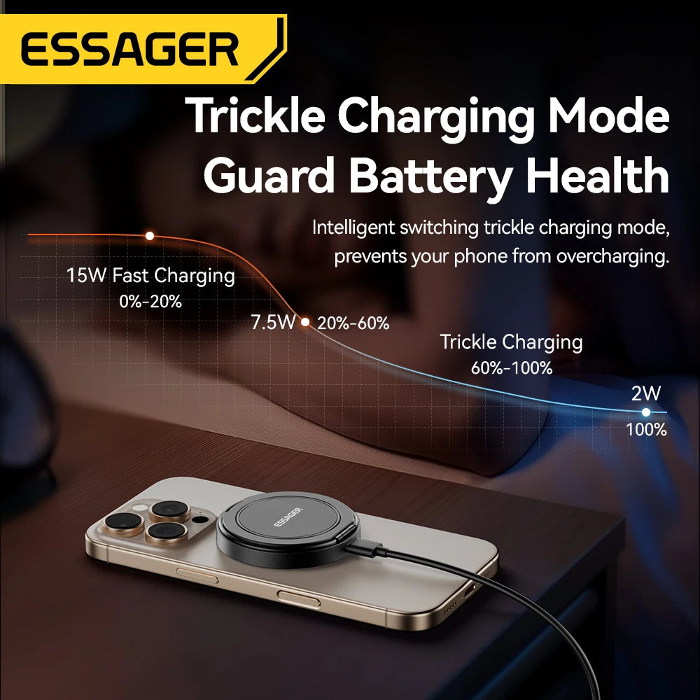 Essager Magnetic Wireless Charger 15W With Cable For iPhone 14 13 12 Pro Max Fast Wireless Charging For Samsung Xiaomi Earphones