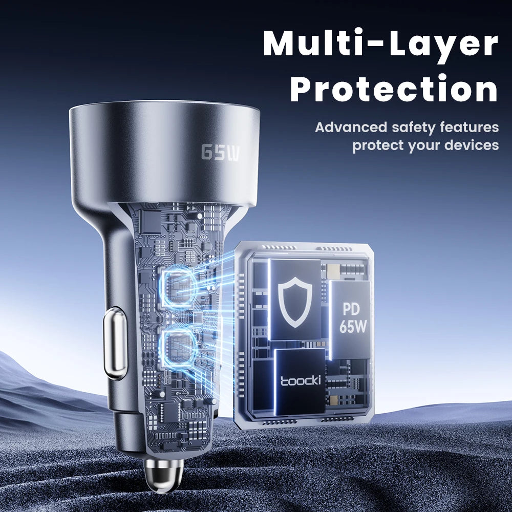 Toocki 65W USB C Car Charger 3 Ports Type C Fast Charge PPS PD3.0 QC Car Phone Charger For iPhone 16 Xiaomi Huawei Samsung