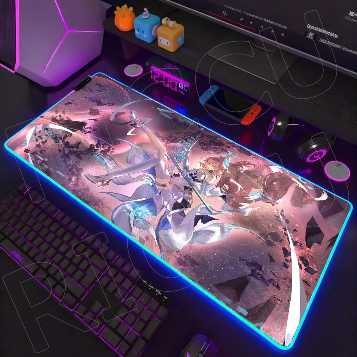 RGB HD XXL Mousepad Game Wuthering Waves Aemeath Mouse Pad Rug Desk Mat Computer Gaming PC Accessories Rubber Keyboard LED Mats