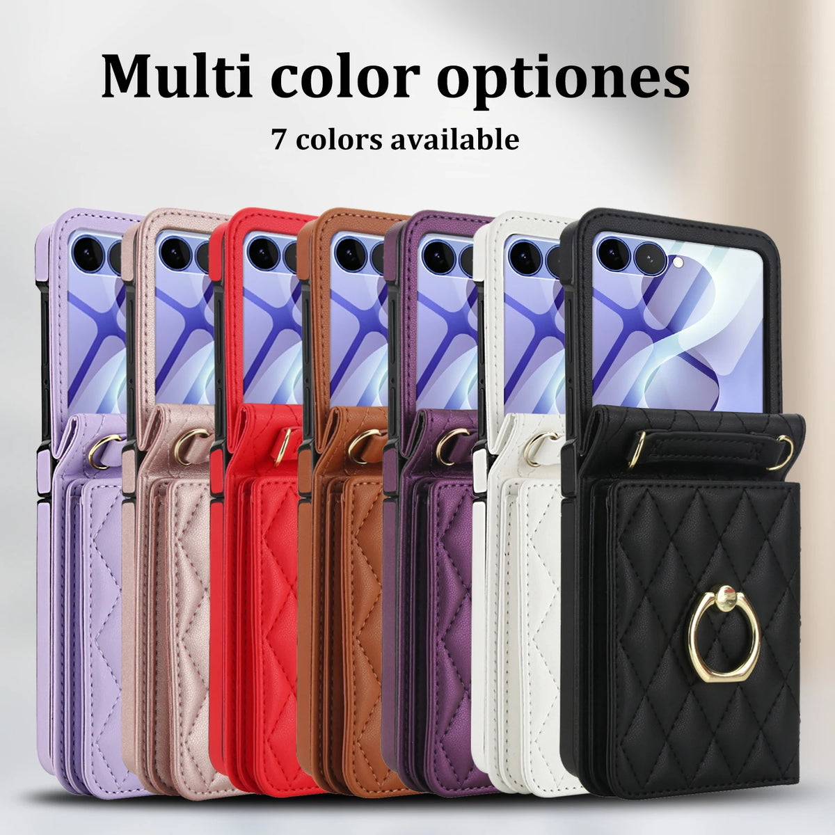Crossbody Lanyard Leather Wallet Ring Holder Phone Case With Mirror Film For Samsung Galaxy Z Flip 8 7 6 5 4 3 Pocket Back Cover